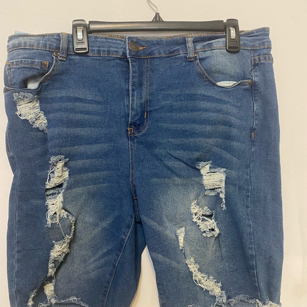 Distressed Blue Jean Shorts